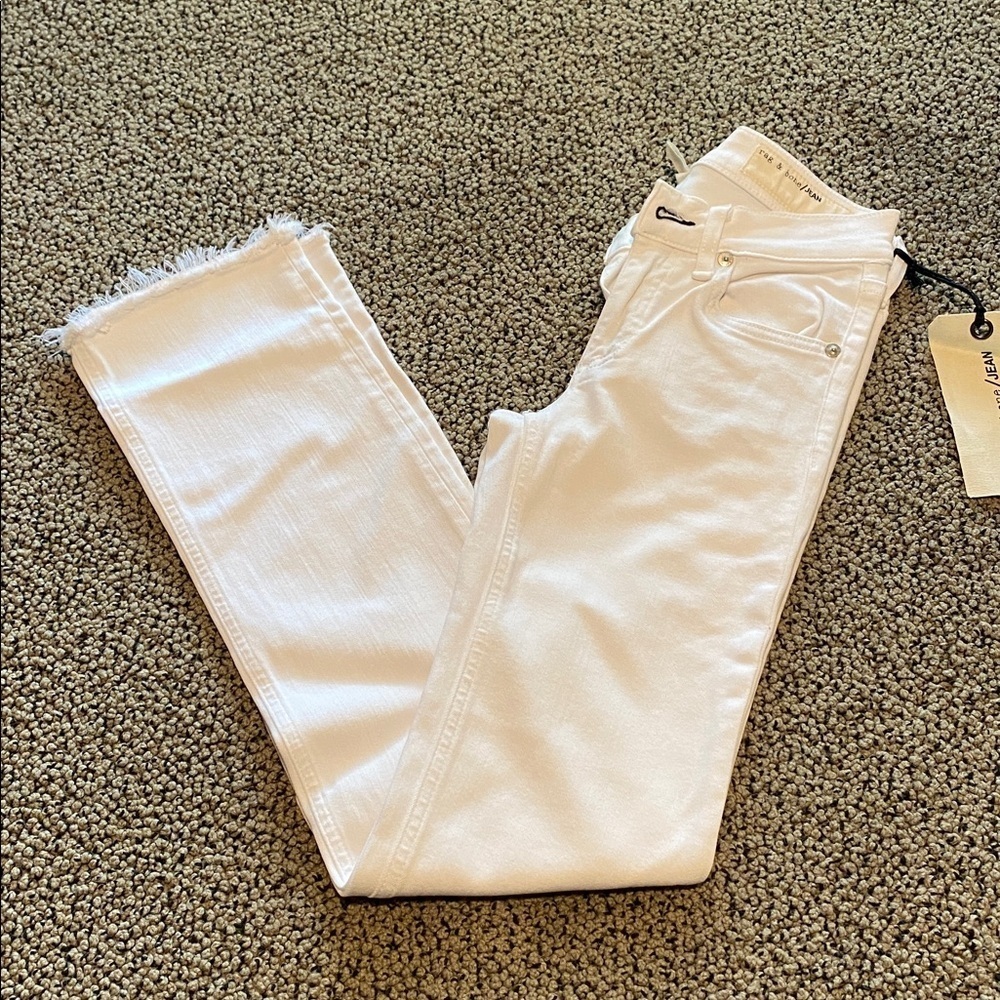NWT Rag & Bone White Straight Leg Jeans with Frayed Hem Size 23